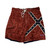 Front view of burgundy Rebel Flag cargo swim trunks