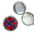 Small, circular compact mirror. The outer casing is metallic and prominently displays the pattern of the Confederate flag.