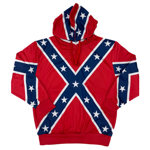 Confederate Flag hoodie with full rebel flag pattern, bold Southern apparel pullover for men and women