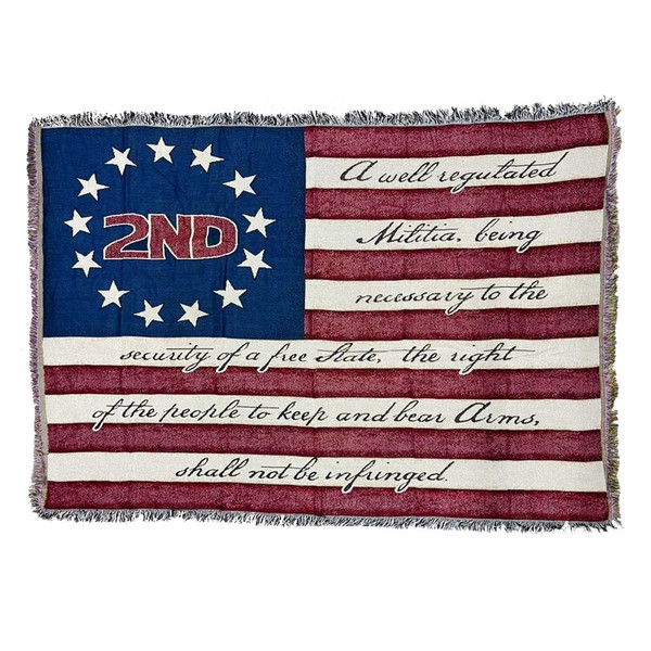 2nd Amendment Betsy Ross woven blanket with vintage American flag design.