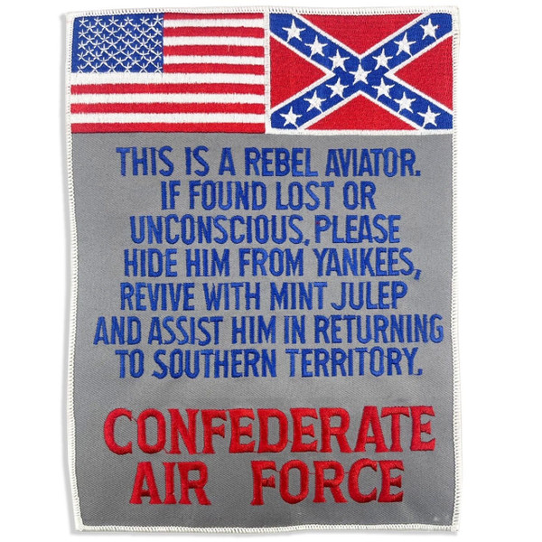 American and Confederate flag Air Force patch with military-style text and embroidered details.
