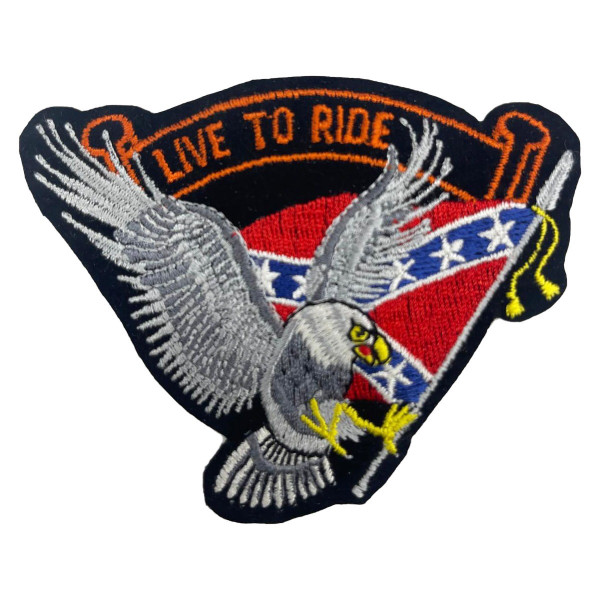 Confederate flag iron-on patch with eagle graphic, detailed embroidery and bold Southern design.