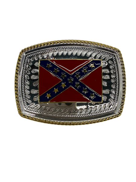 Confederate Flag Belt Buckle (silver and gold)