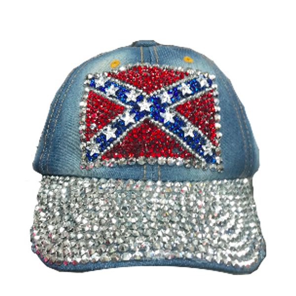 Confederate Flag Denim Bling Hat