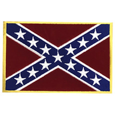 Medium-size Confederate flag iron-on patch with embroidered Rebel flag and stitched edges.