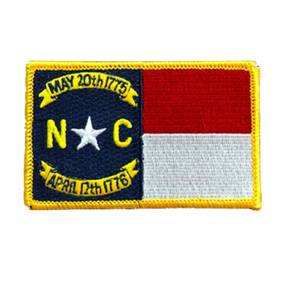 North Carolina state flag patch with embroidered text, star, and red, white, and blue design.