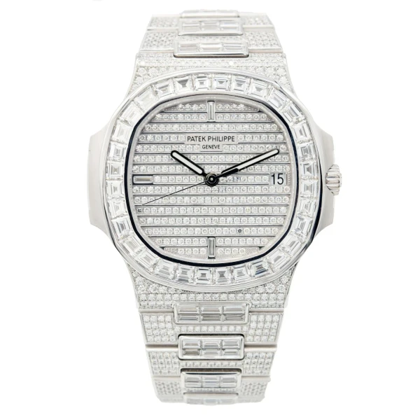 Patek Philippe Nautilus 5719/10G-010 18k White Gold Full Factory Diamond Watch