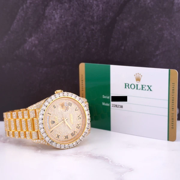 Rolex Day-Date 40mm 18k Yellow Gold Iced Out 25ct Genuine Diamonds Ref 228238