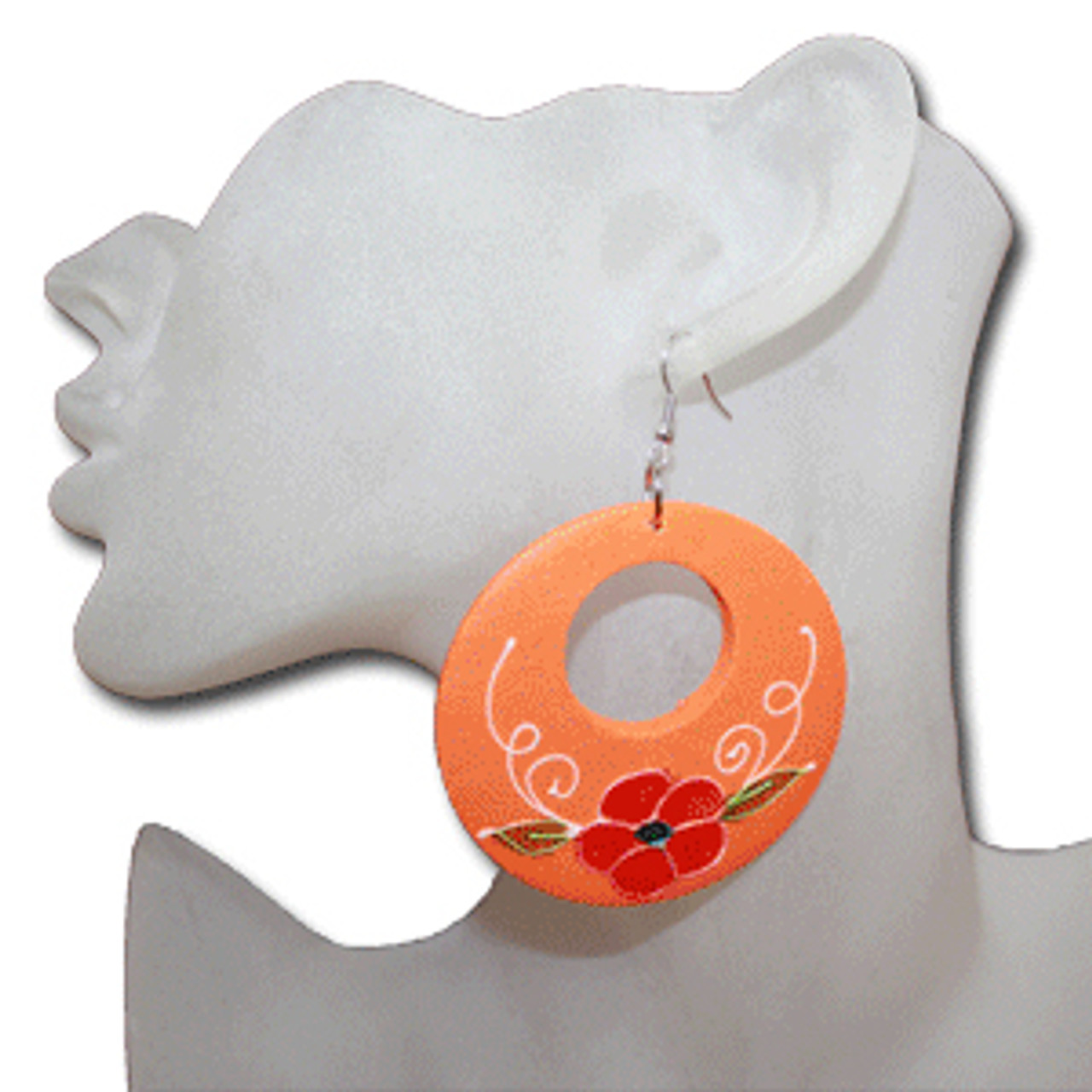 Orange wooden hoop earrings