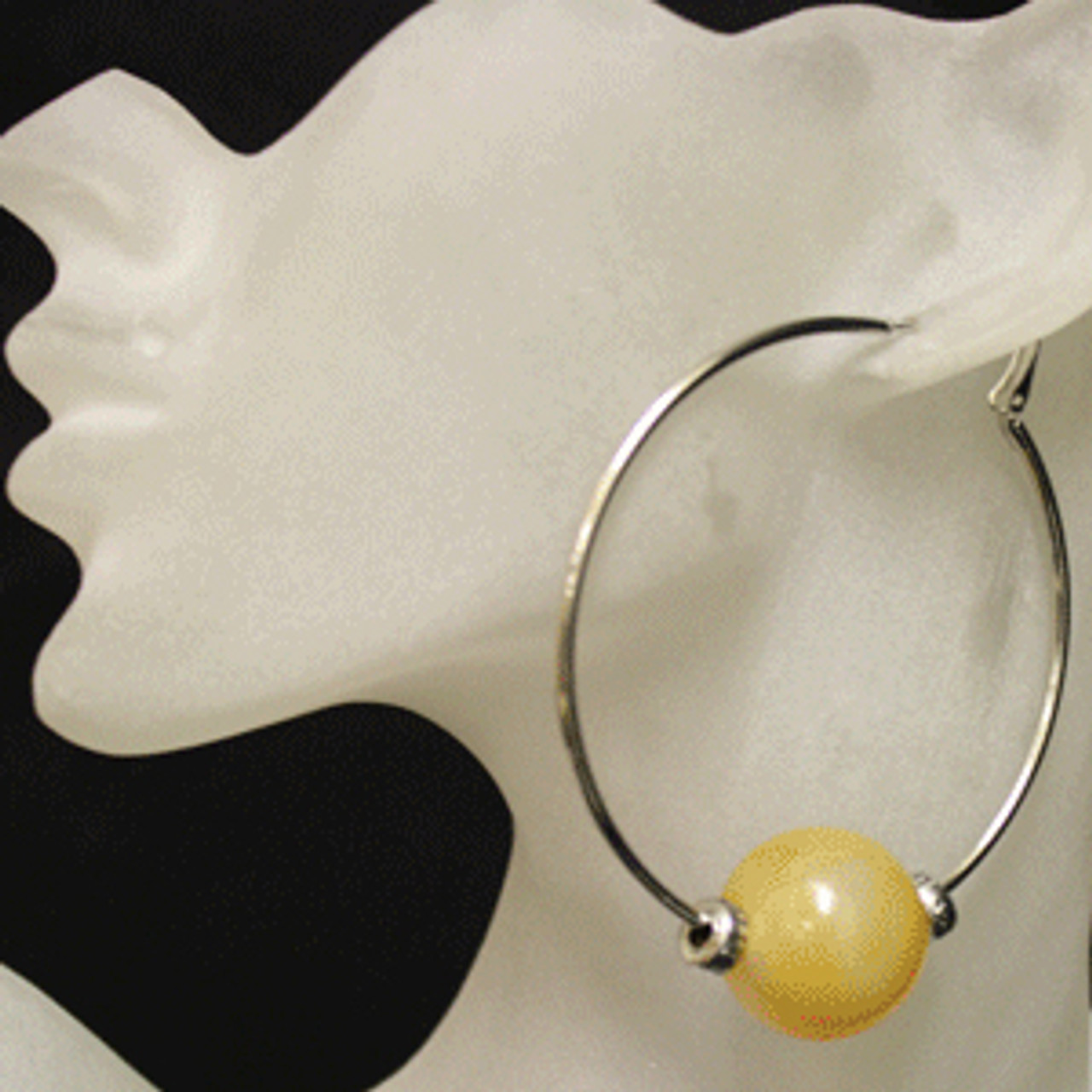 Yellow/silver glass bead hoop earrings