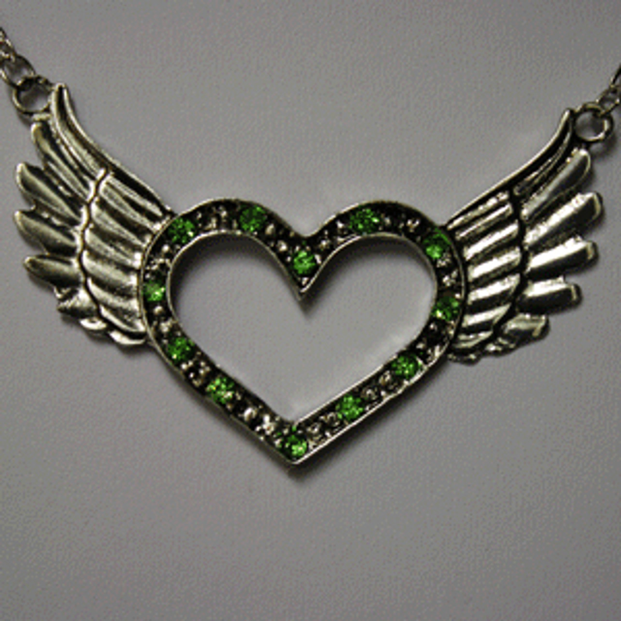 Green open heart wing necklace