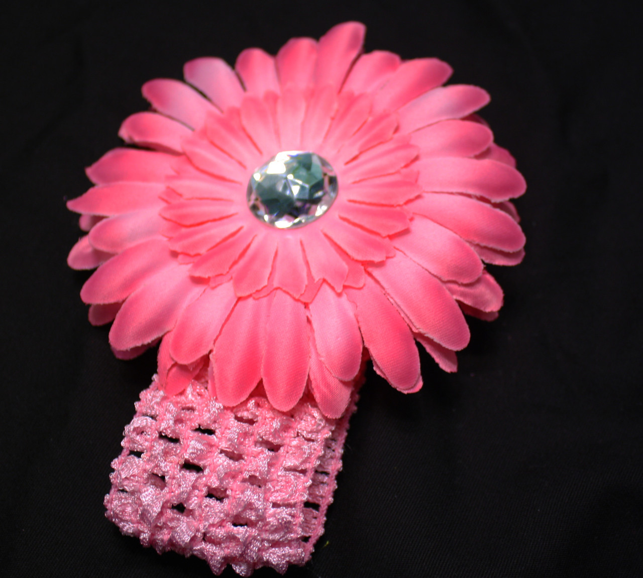 Pink Gerbera daisy flower crochet headband