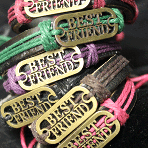 Wholesale BFF best friends leather and rope bracelet.