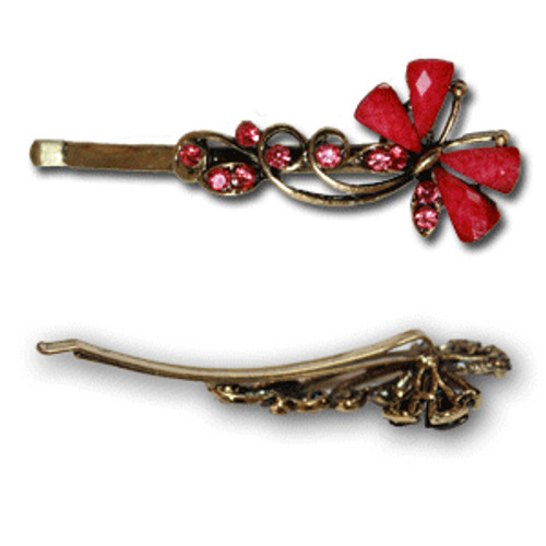 Hot pink  gem and stone butterfly hair pins