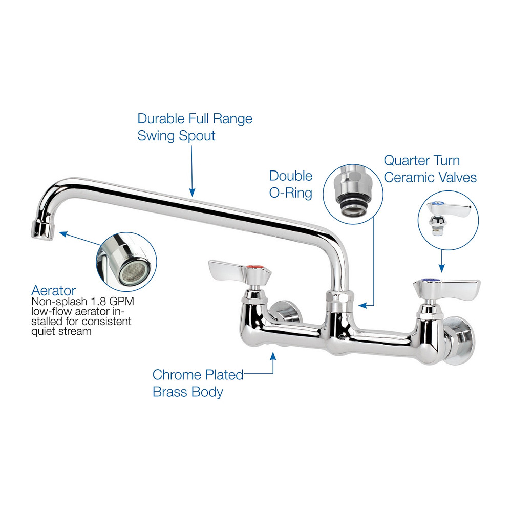 Krowne 12810L Commercial 8" Center Wall Mount Faucet with 10" Spout
