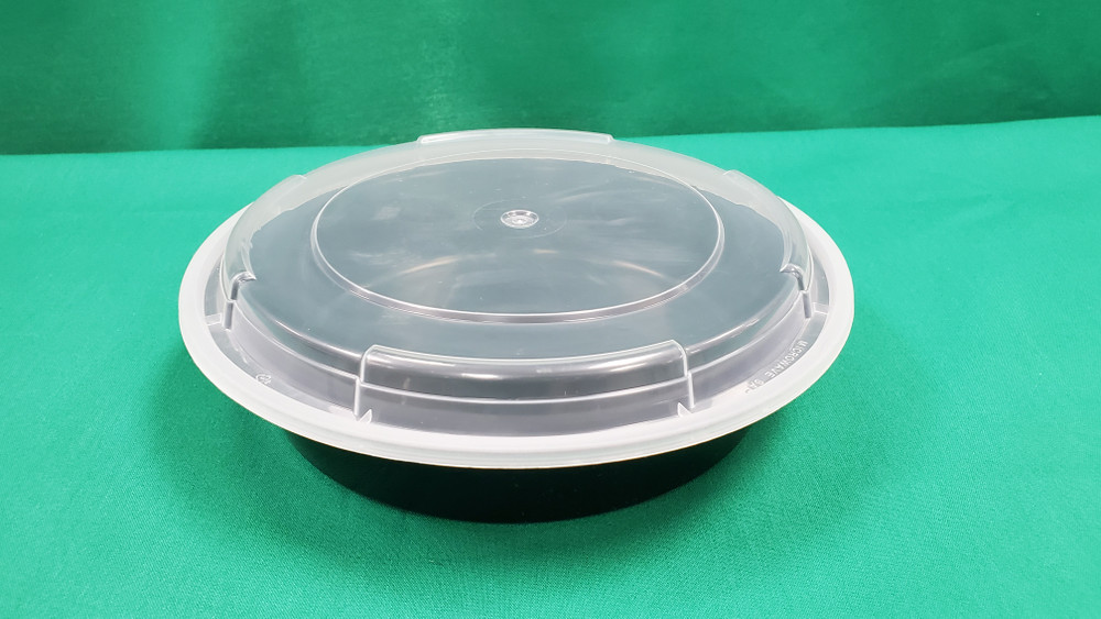 Plastic Container & Lid, 48oz, 9 Round, Black (150/cs) - Win Depot