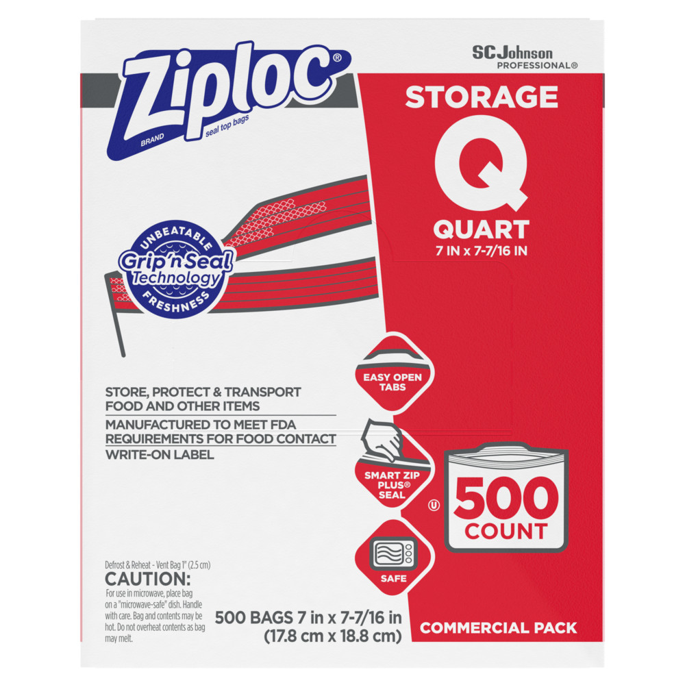 Ziploc® 682256 7 x 7 7/16 1 Qt. Storage Bags with Double Zipper and  Write-On Label - 500/Case