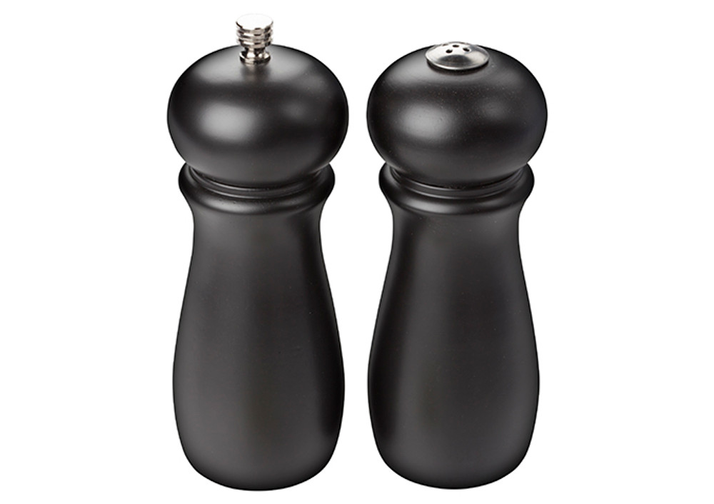 Winco SP-612 Salt Shaker & Pepper Grinder, 6, Rubberwood, Black (Set of 2)