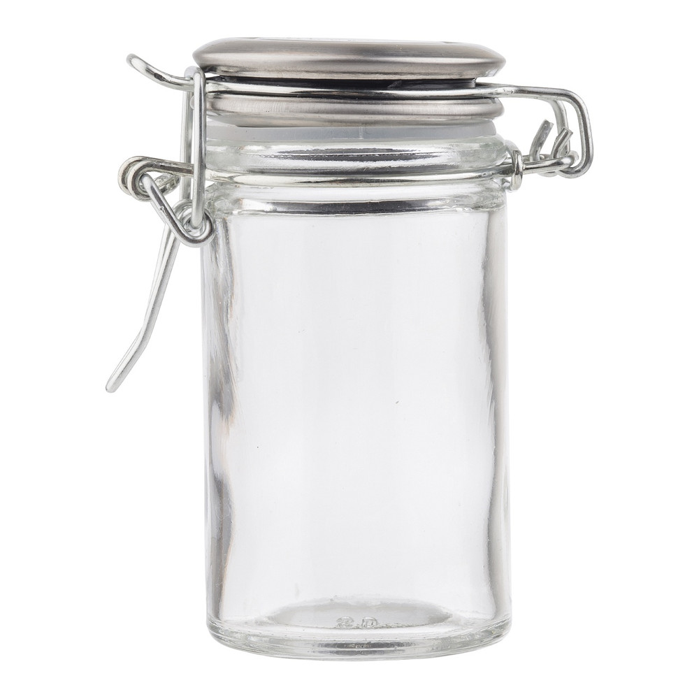 Tablecraft 10106 Spice Jar 2 oz. Glass Resealable Stainless Top