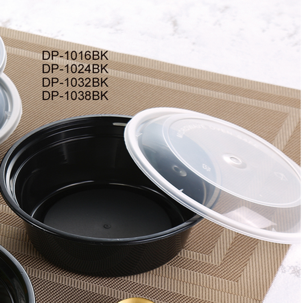 24 oz. Round Black Containers and Lids, Case of 150