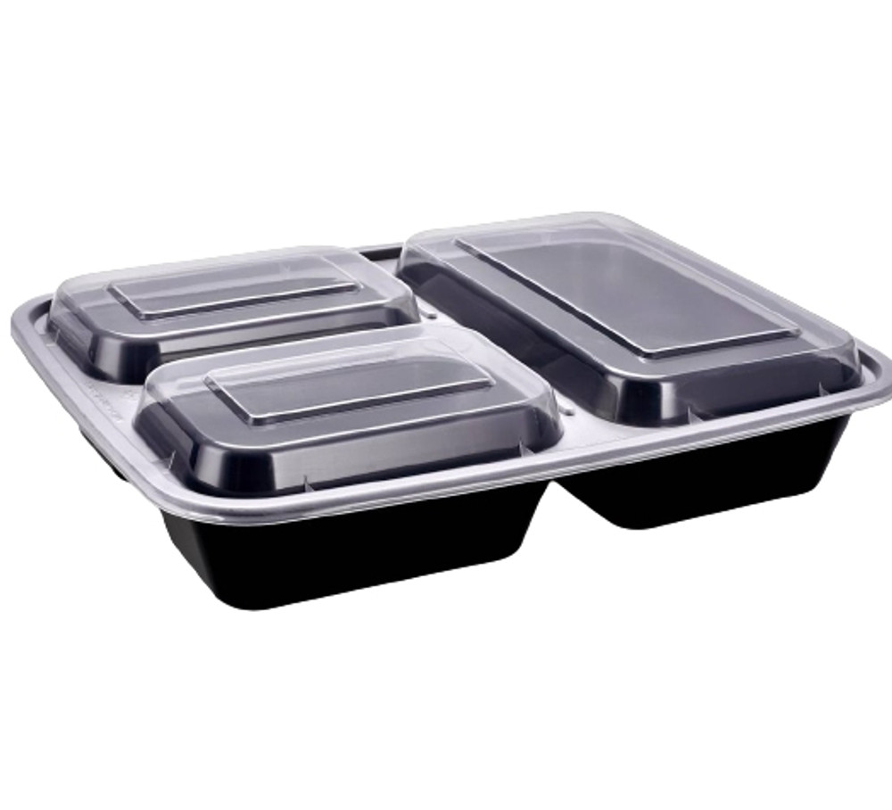 10 x 7-1/2 x 1-3/4 – 33 OZ – Three Compartment Rectangular Plastic Food