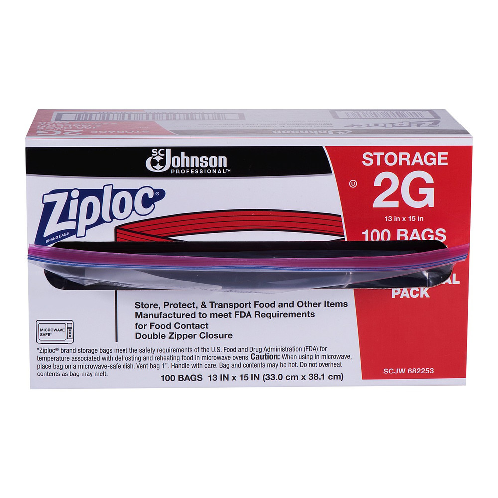 SC Johnson 682253 Ziploc Storage Bags, 2 Gallon Size, 100/Case