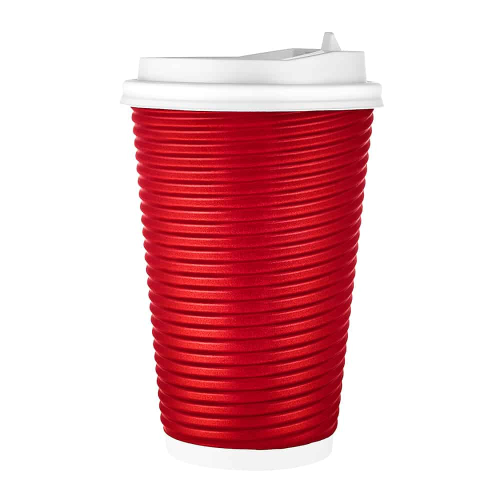 King Zak 00751 Paper Hot Cups & Lids, 16 oz, Maroon (Pack of 30 Sets