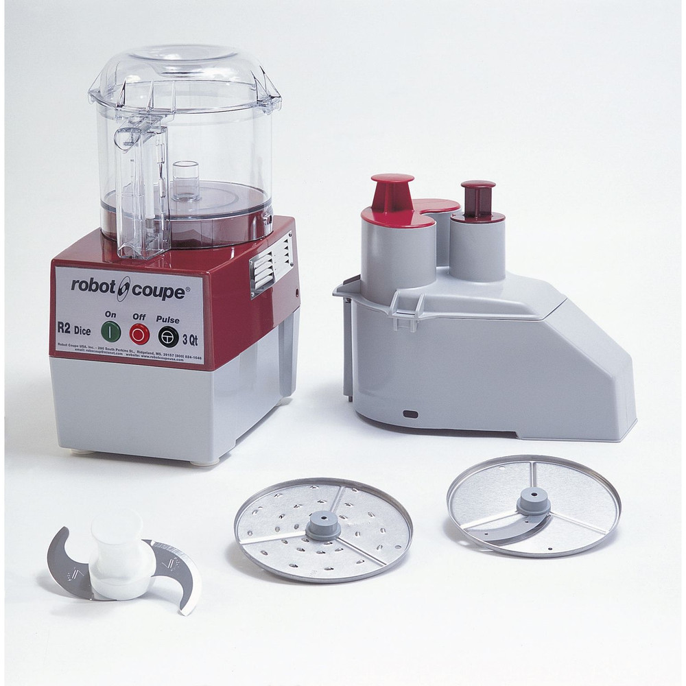 Robot Coupe R2 DICE Combination Food Processor with 3 Qt. / 3 Liter Gray  Bowl, Continuous Feed & 4 Discs - 2 hp