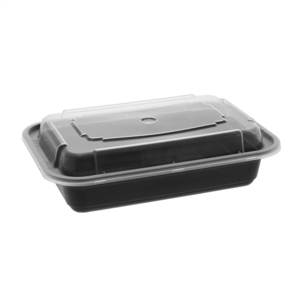 32 oz. Rectangular 2-Compartment Black Container w/Lid Combo 150