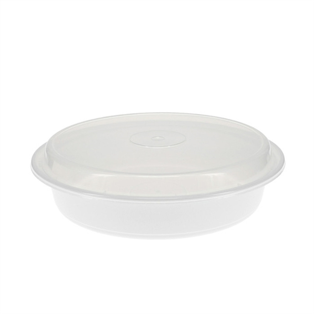 Pactiv NC948 White 48 oz. Plastic Round Container with Clear Lid - 150/Case  - Win Depot