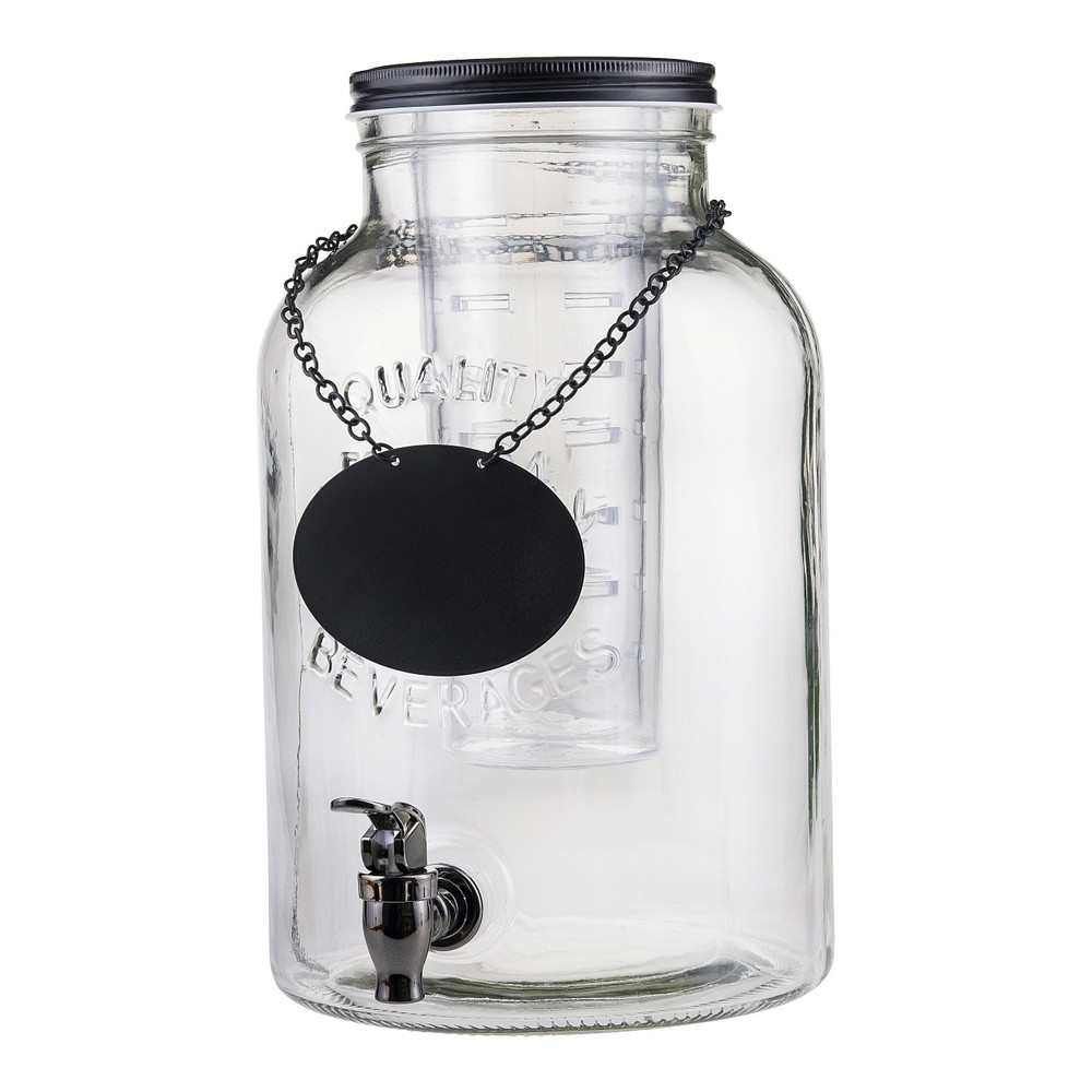 2 Gallon Glass Beverage Dispenser with Infuser, Metal Base