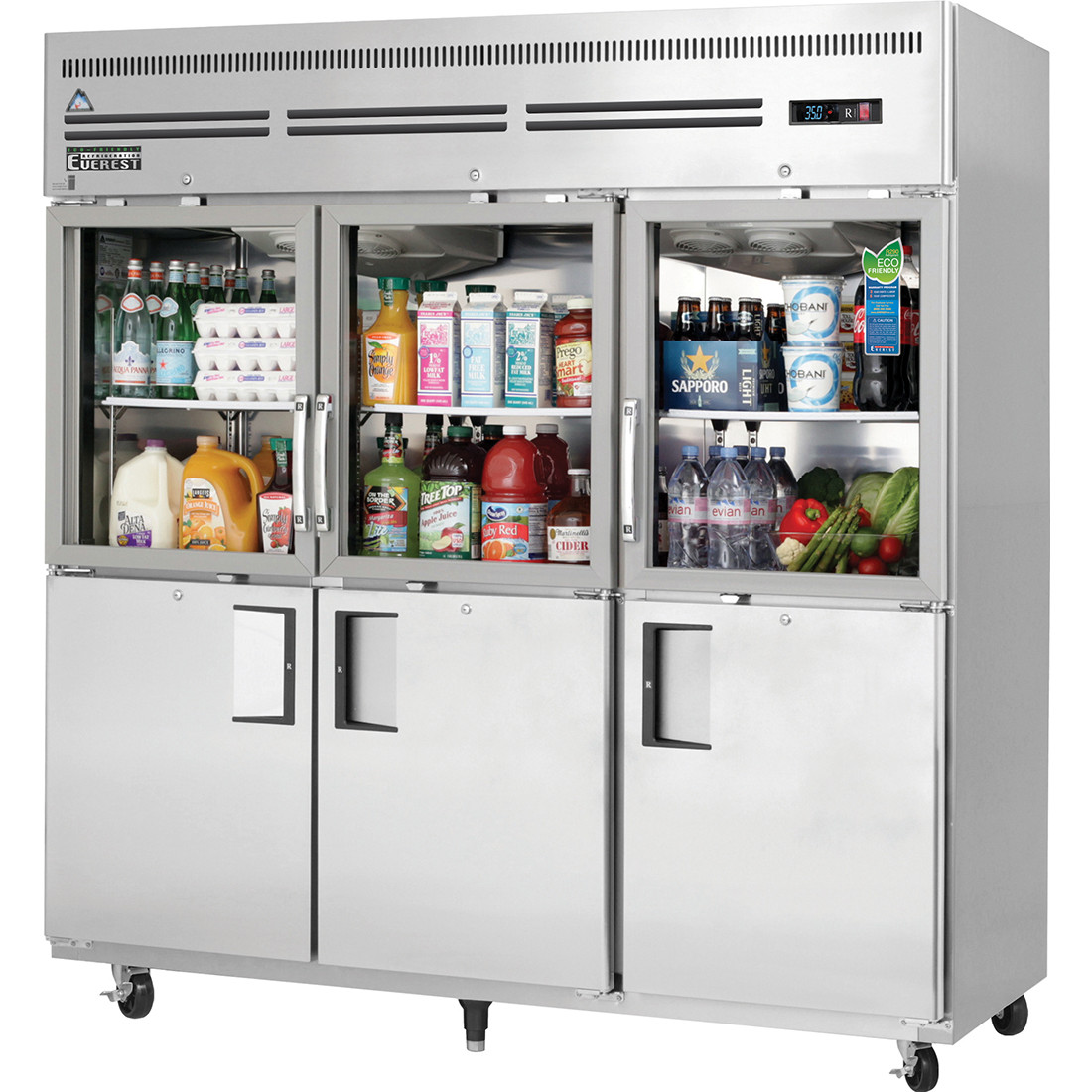 Everest Refrigeration EGSH6 74.75" Three Section Glass/Solid Half Door