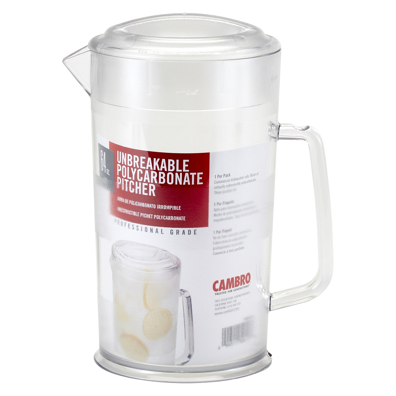 Cambro PC64CW135 64 Oz. Clear Polycarbonate Pitcher with Lid - Win
