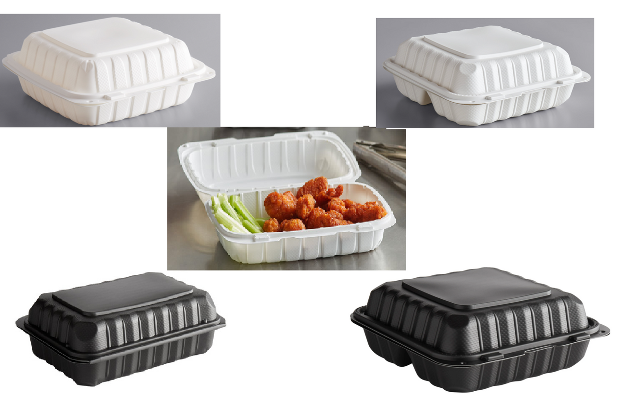 WELLCHOICE ECO Hinged Take-Out Container, 3-Compartment White, 9