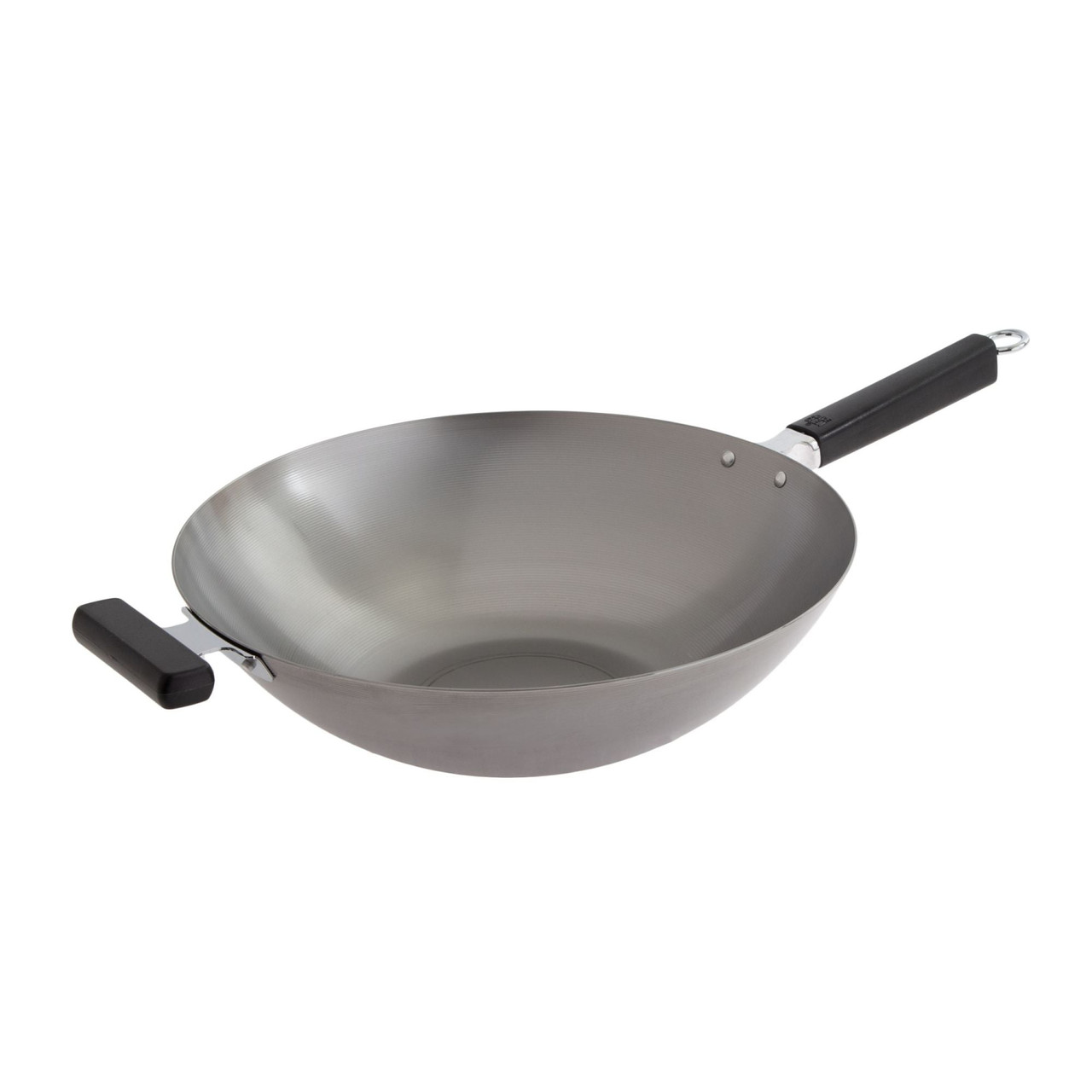 J22-0060 - Joyce Chen Uncoated Carbon Steel Flat Bottom Wok with Phenolic Handles, 14" - Thumbnail 4