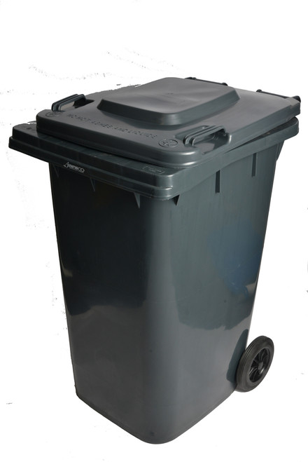 Janico 1047GY Roll-Out Waste Container, 95 Gallons, Gray, w/Lid Square