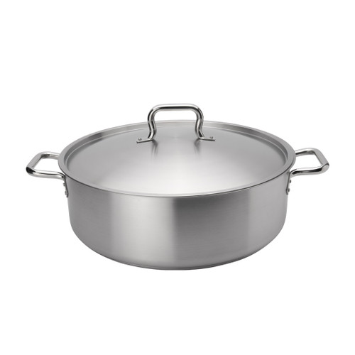 Winco SSLB-15, 15-Quart Stainless Steel Brazier Pan with Cover, Silver