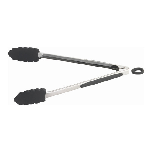 Tablecraft 10054 12 7/8 Black Silicone-Coated Stainless Steel Slotted  Spatula / Turner