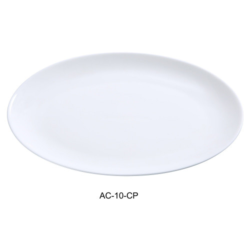 Yanco AC-10-CP 10" x 7" Super White Coupe Oval Porcelain Coupe Platter - 24/Case
