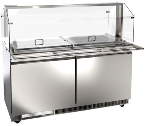 Omcan PT-CN-1524-S-HC 60" Refrigerated Prep Table, two-section, Sneeze Guard