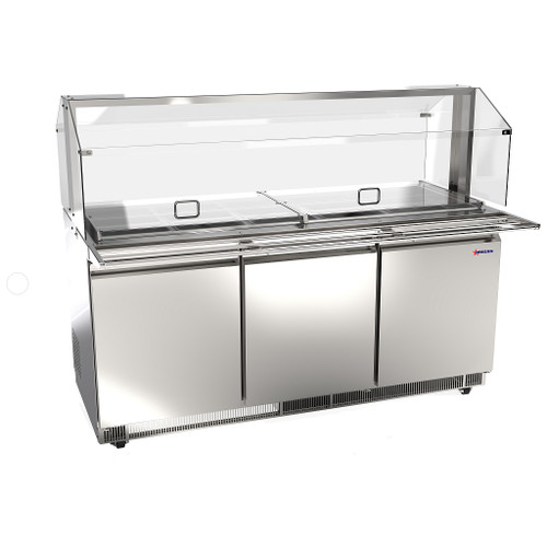 Omcan PT-CN-1778-S-HC 72" Refrigerated Prep Table, three-section, Sneeze Guard