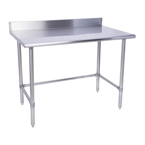 KCS WSCB-3060-B 30" x 60" 18 Gauge Stainless Steel Open Base Work Table with Cross Bar and 4" BackSplash