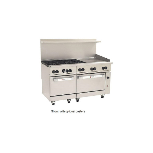 Wolf C60SS-6B24GBP 268,000 Btu Propane Gas Restaurant Range, 6 Burner, 2 Standard Oven, 24" Manual Griddle/Broiler, Challenger XL Series Wolf C60SS-6B24GBP 268,000 Btu Propane Gas Restaurant Range, 6 Burner, 2 Standard Oven, 24" Manual Griddle/Broiler, Challenger XL Series