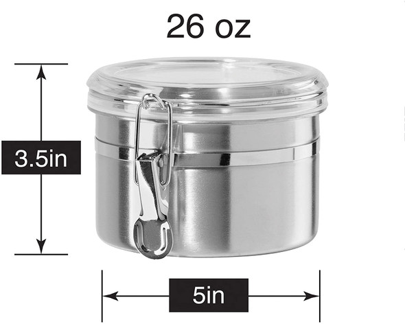 Oggi 5300.0 26 Oz. Airtight Stainless Steel Canister, Round, 5" x 3.5"