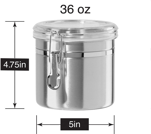 Oggi 5302.0 36 Oz. Airtight Stainless Steel Canister, Round, 5" x 4.75"