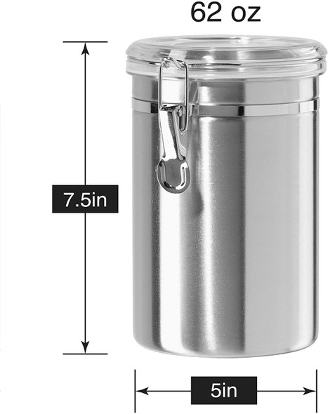 Oggi 5306.0 62 Oz. Airtight Stainless Steel Canister, Round, 5" x 7.5"