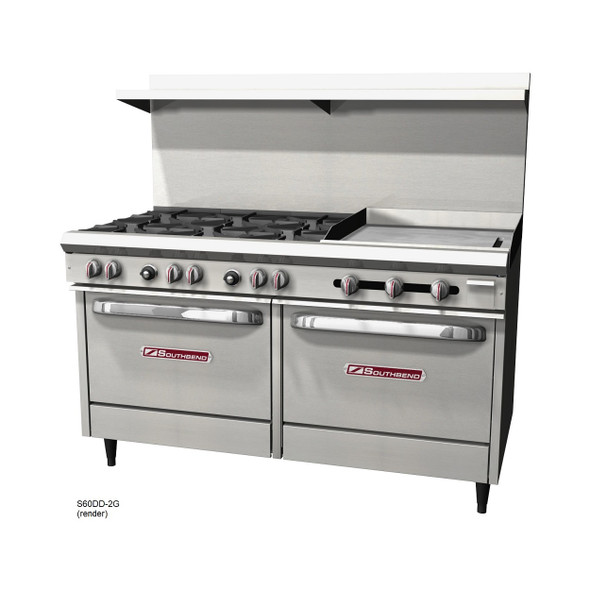 Southbend S60DD-2G S-Series Restaurant Gas Range, 6 Burners, 24" Griddle, 2 Standard Ovens