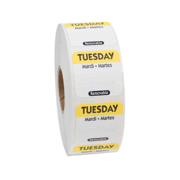 National Checking R102R Removable Labels, 1" x 1", Tuesday, Yellow, Roll