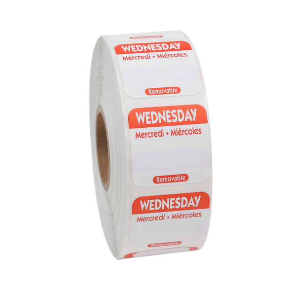 National Checking R103R Removable Labels, 1" x 1", Wednesday, Red, Roll