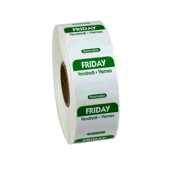 National Checking R105R Removable Labels, 1" x 1", Friday, Green, Roll